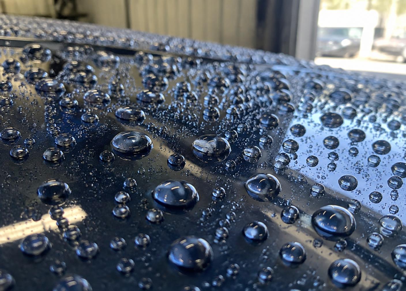 Water beading on a freshly ceramic coated hood