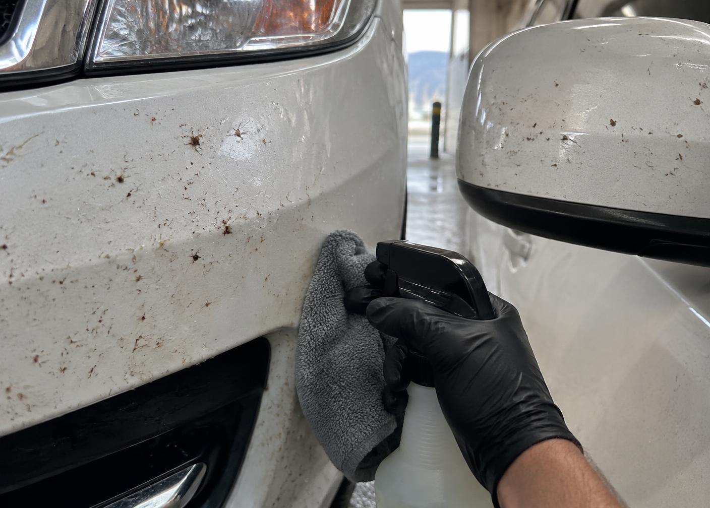 Bug residue receiving targeted exterior cleaning