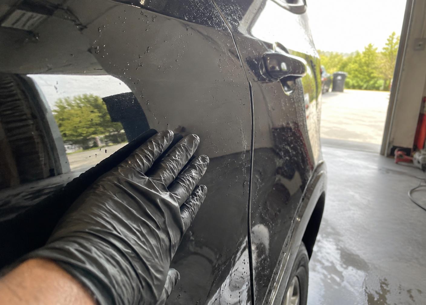 Water beading on protected dark vehicle paint