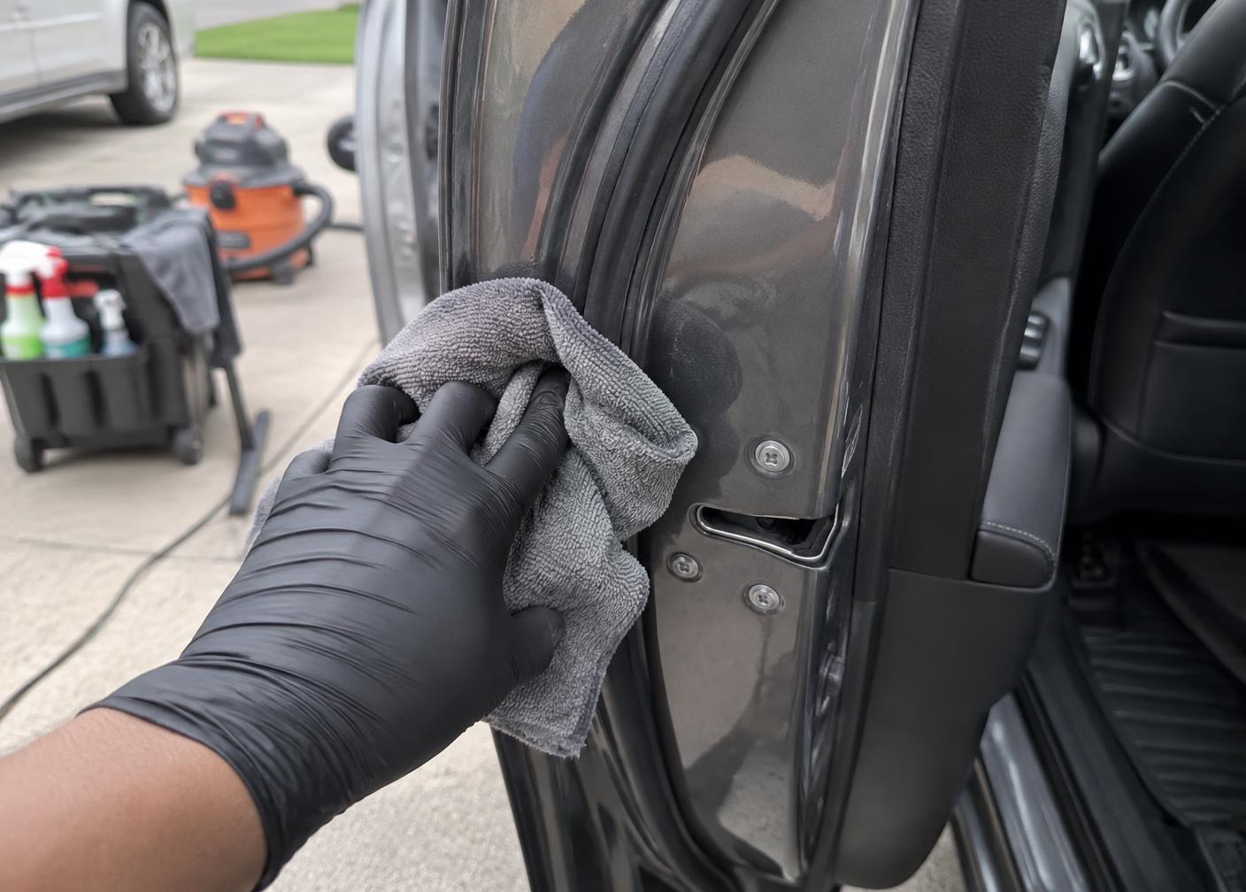 Final detailing check on a vehicle door jamb