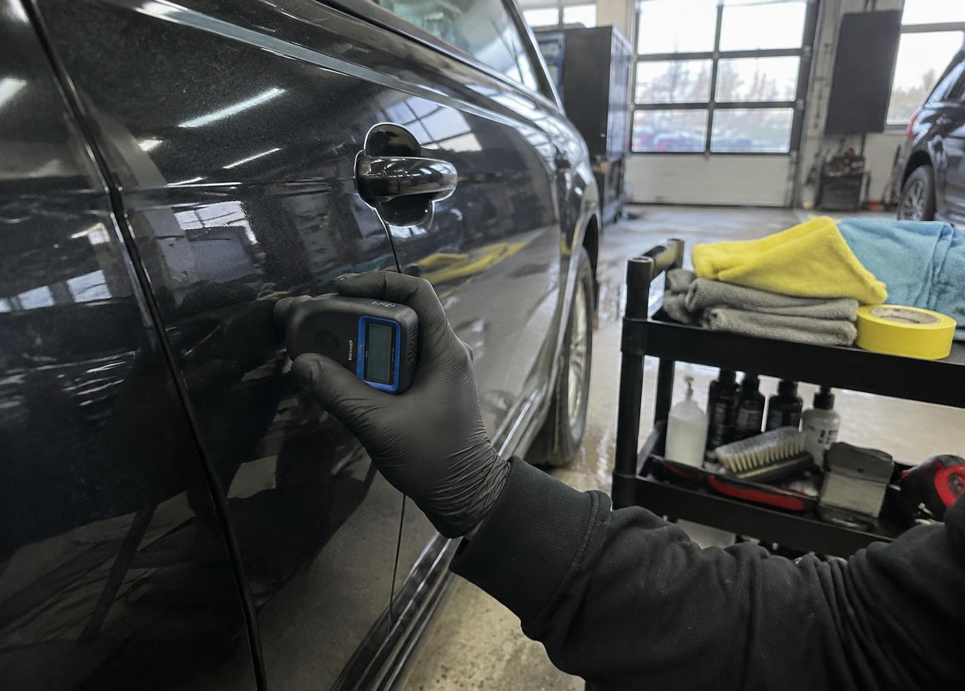 Paint depth being assessed before correction