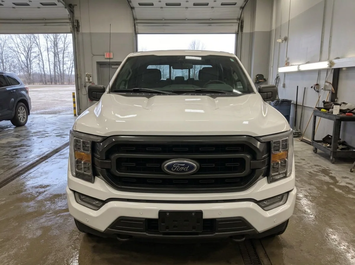 Same white pickup truck after paint protection film installation