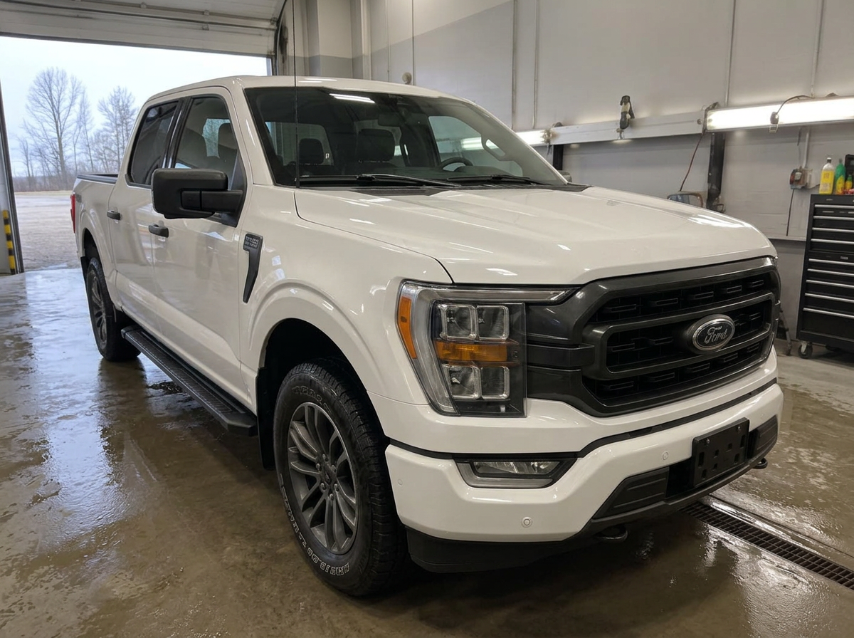 Same white pickup truck after paint protection film installation