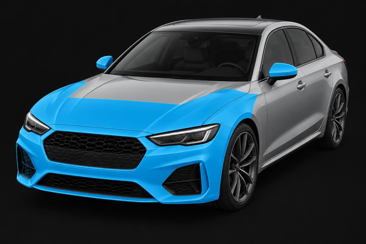 Bikini hood, fenders, mirrors & bumper paint protection film coverage diagram